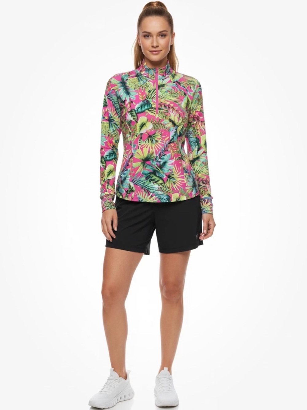 Tommy Bahama Active Tropical Half-Zip Top UPF 50 - Pink & Green